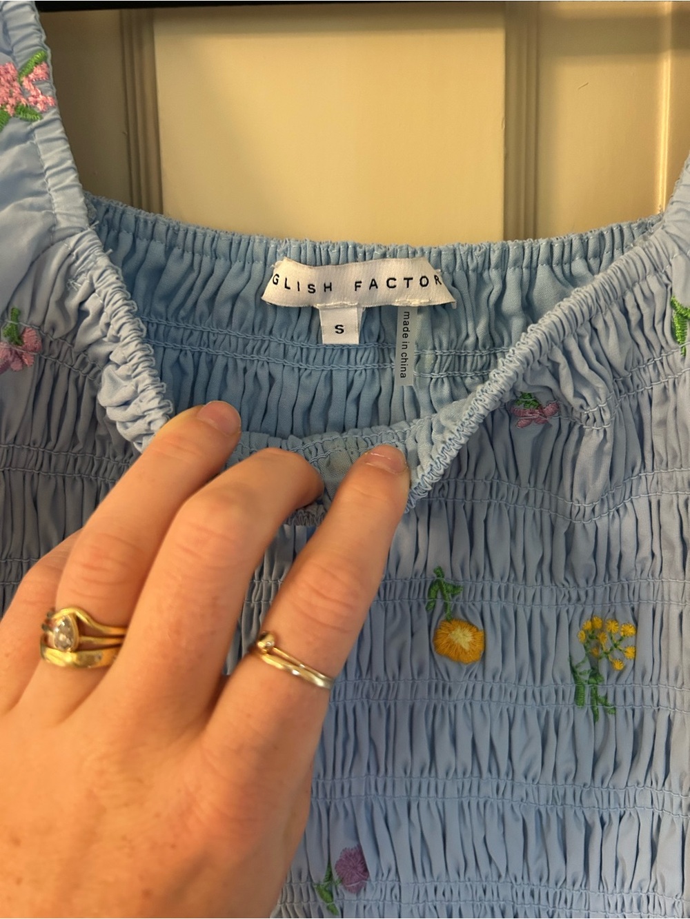 English Factory Light Blue Puff-Sleeve Floral Embroidered Dress - Picture 2 of 3